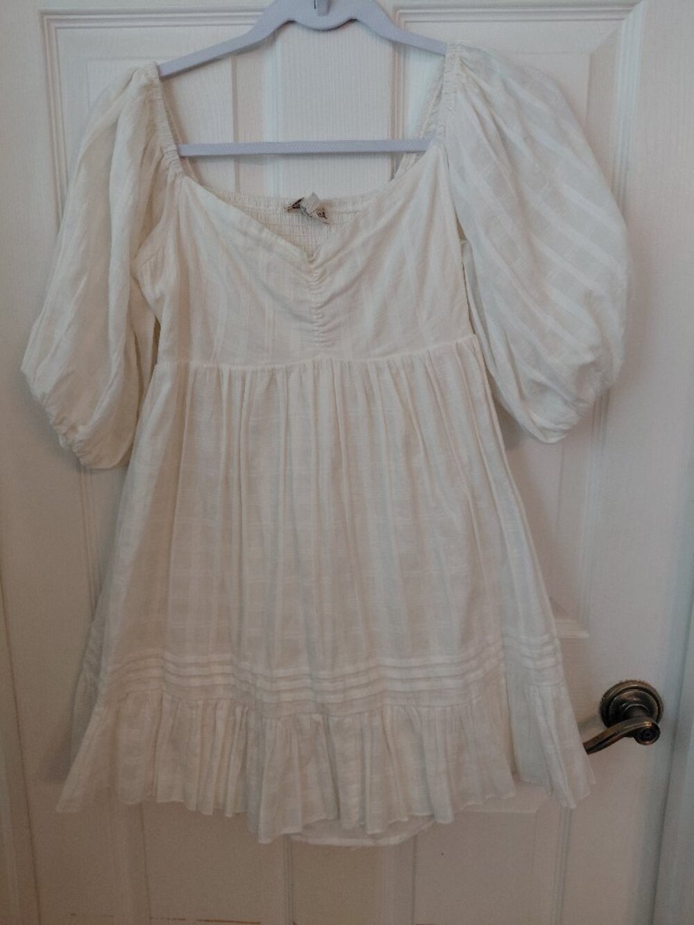 Mable White Cotton Mini Dress Babydoll Coastal Cottagecore Boho Spring Small